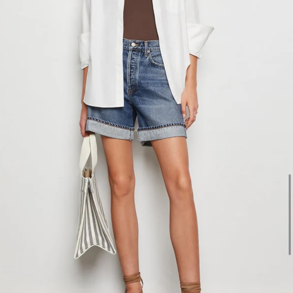 Agolde Dame Shorts High Rise Eco Cotton Relaxed Fit Mid Length Cuffed Hem Sz 23